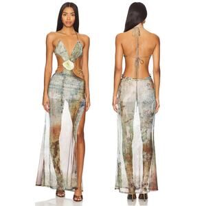 Jaded London Vida Backless Maxi Dress Shell Embellished Boho Festival Vacation L